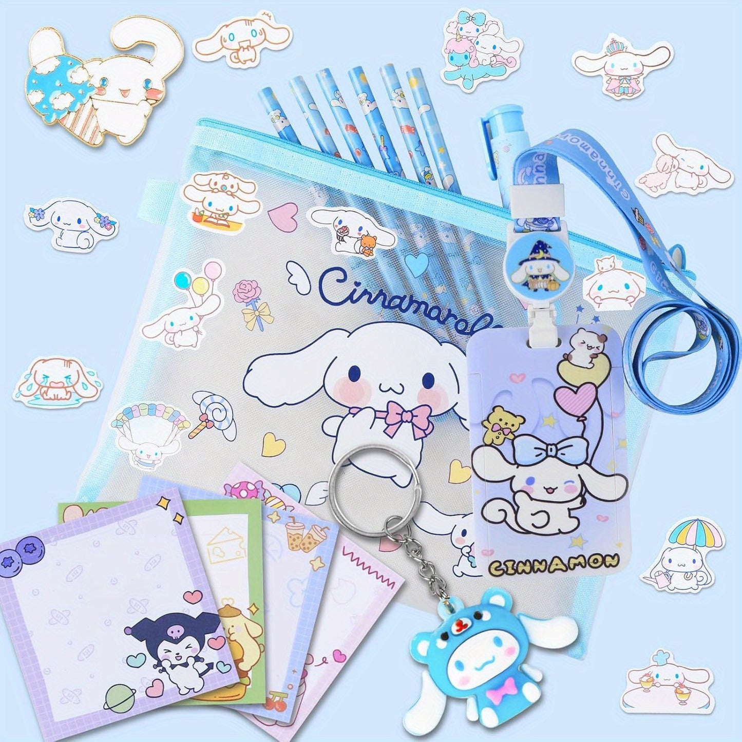 Sanrio 1 Set Of Yuguigou And Kulomi Stationery Set, Including Stickers, Pencils, Pencil Erasers, Sticky Notes, Lanyards With Identity Badges, Anniversary And Graduation Gift Bags, Birthday Gift Gifts