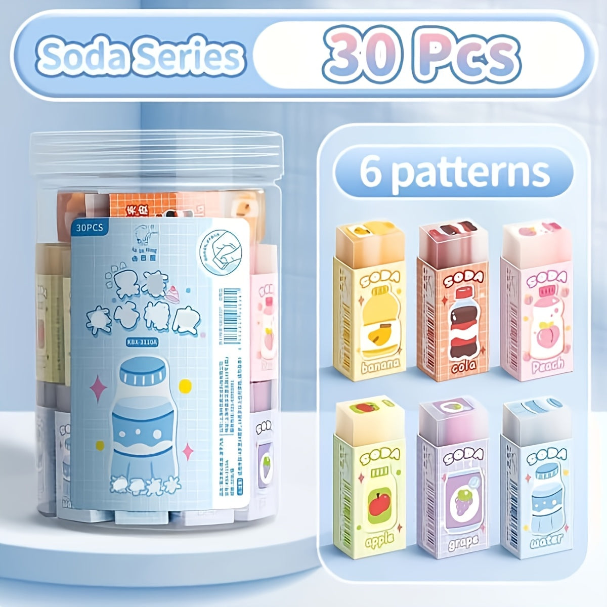 30pcs Cute Cartoon Animals & Fruits Erasers, Rectangular Shape with Charming Designs, Transparent Synthetic Rubber, Perfect for Students' School Supplies or Small Gifts