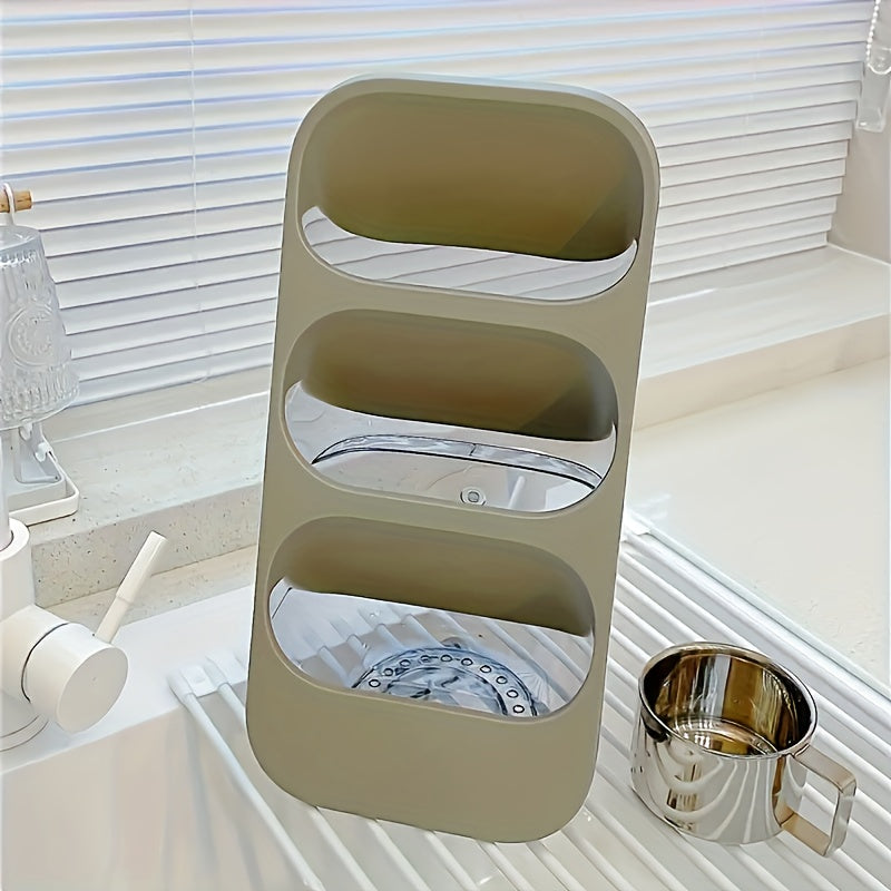 3-Grid Plastic Tableware Organizer - Multi-Functional Kitchen Rack for Utensils, Chopsticks, Forks, Knives - Wall-Mountable and Desktop Cutlery Holder with Washable Design, Available in White, Grey, Green