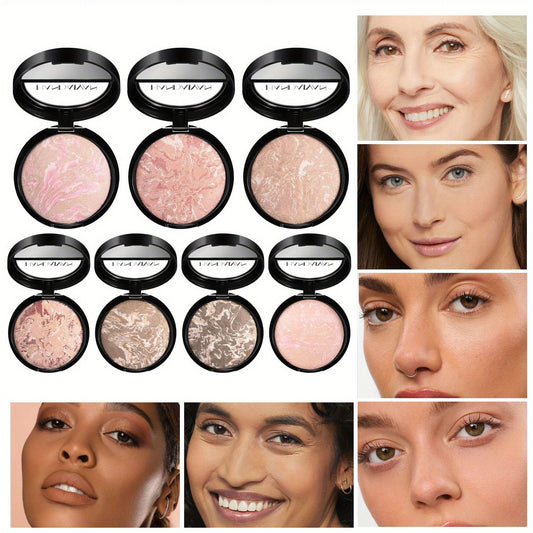 Marble Baked Powder Contour Palette - Nose Shadow, Blush, Highlighter, Long-Lasting Lightweight Foundation, Perfect for All Skin Types, Natural Finish, All-in-One Makeup Kit,