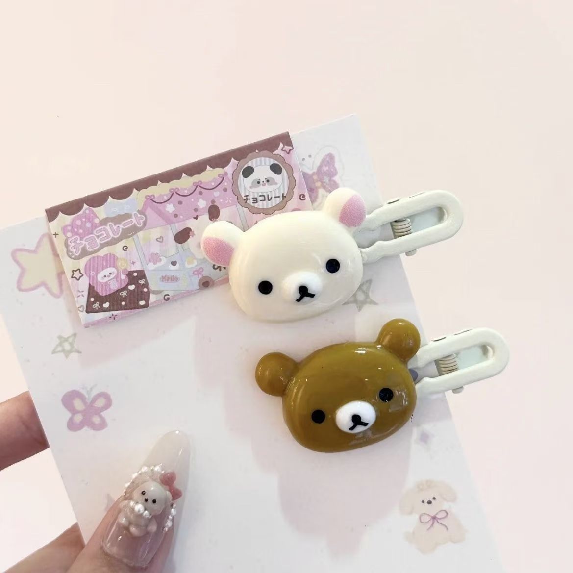 [Cute | Bear] Set of Cute Bear Hairpins | Preppy Headdress Plastic Hair Accessories | Sweet Style Animal Hairpins with Girly Heart & Duck Beak Design, Perfect for Little Girls