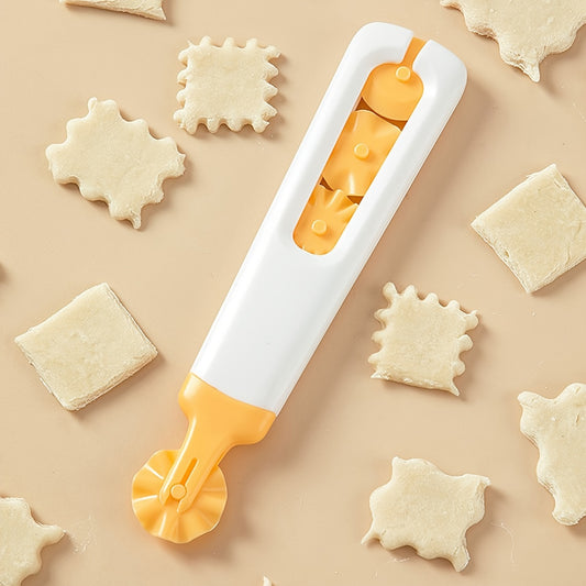 4-in-1 Interchangeable Plastic Pizza Cutter Set with Pastry Stamp Accessories, 1pc Multipurpose Kitchen Gadget for Easy Dough Shaping and Pie Crust Cutting