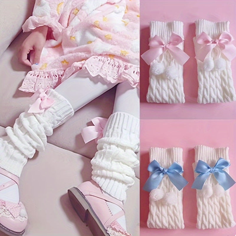 Women's & ' Plush Ball Foot Warm Knee Socks with Bow