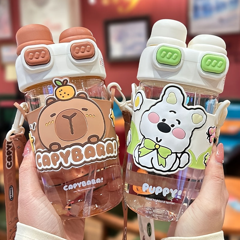 Cute Cartoon Tumbler - Capybara & Puppy Design, Portable, BPA-Free, Large Capacity, Ideal for Sports & Outdoor, Adorable Bear Illustrations