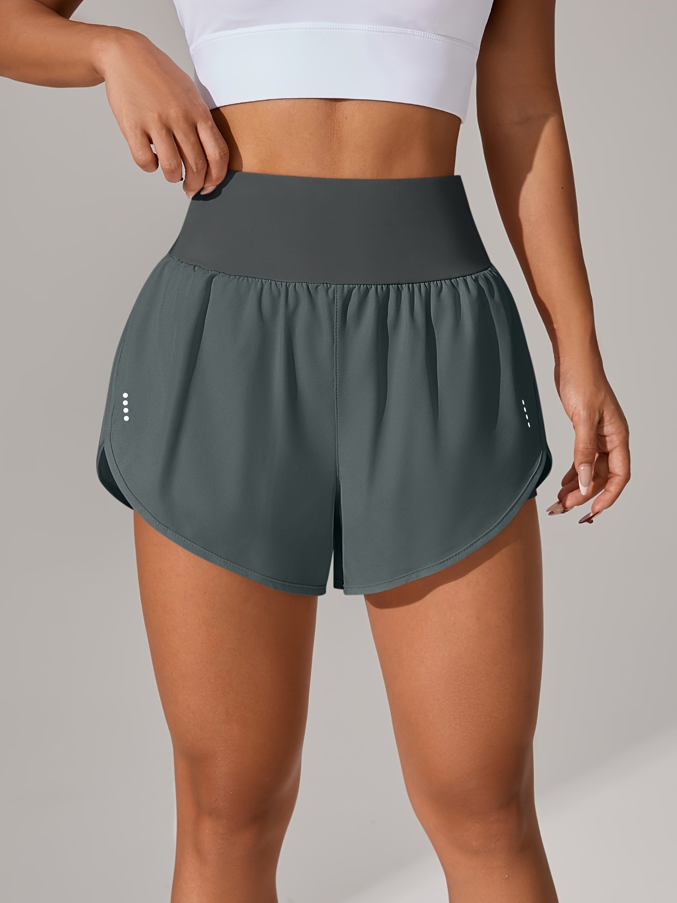 Light Blue High-Waisted Yoga Shorts with Ruffles