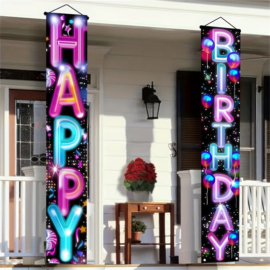 1pair Happy Birthday Decorations Colorful Birthday Banner Door Porch Sign Birthday Party Decorations Background for Home Yard Indoor and Outdoor Decor