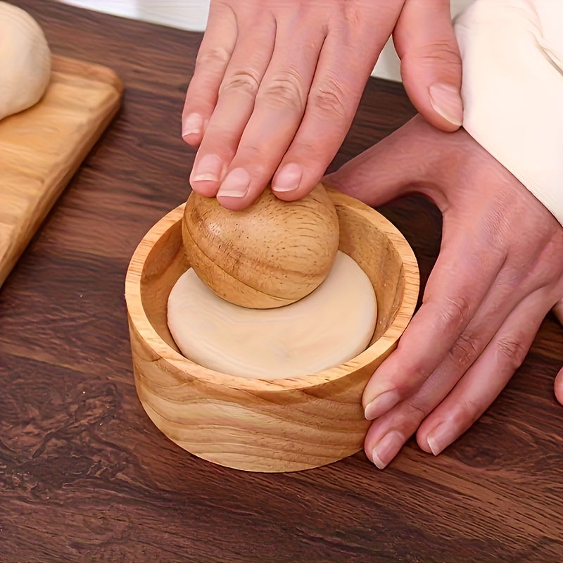 1pc Wooden Dumpling Maker with Rolling Ball - Manual Kitchen Tool for Perfectly Round Dumplings, No Electricity Needed.