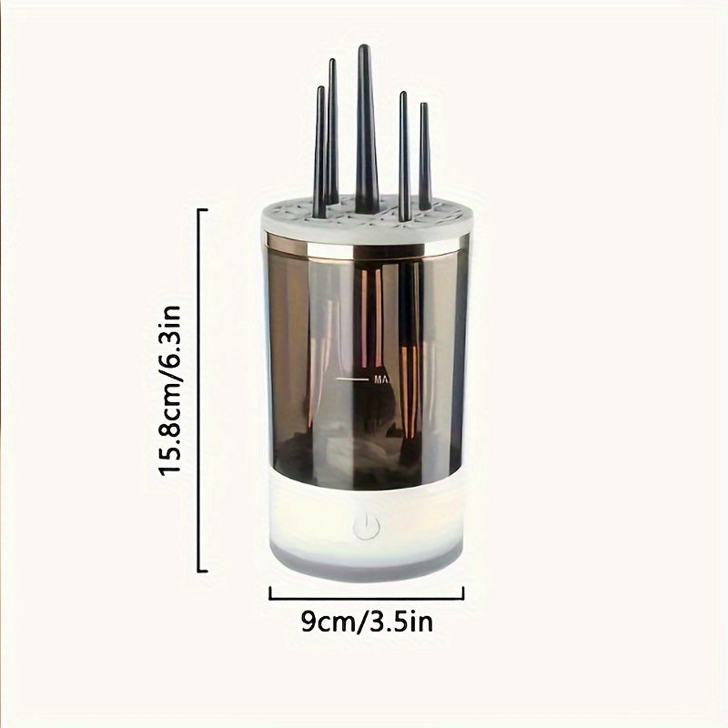 1pc USB-Powered Electric Makeup Brush Cleaner & Organizer - Automatic Washing and Drying System, Plug-In, for Efficient Brush Maintenance, Sleek White Design with Transparent Lid, Makeup Brush Holder