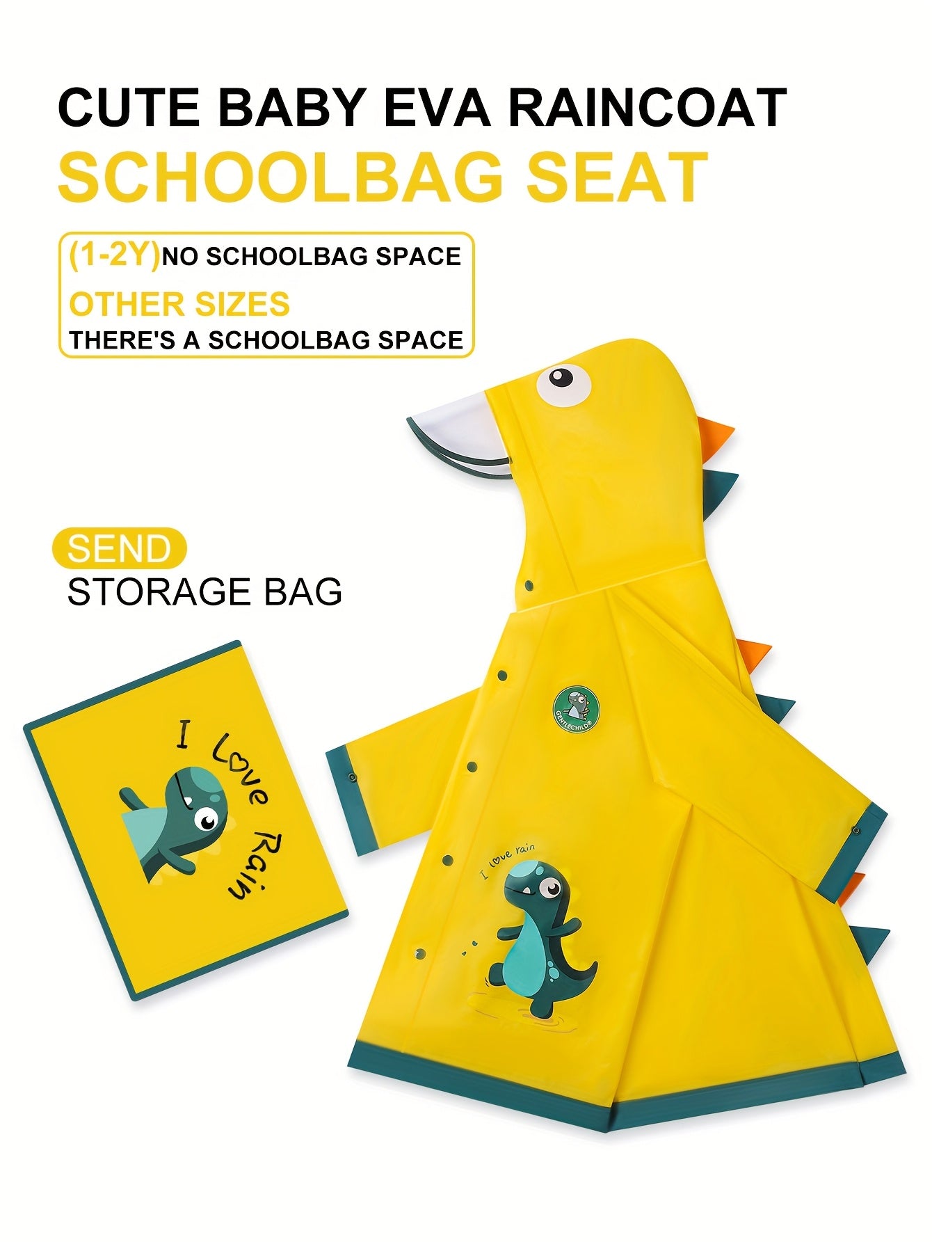 Kids' Soft and Comfortable Outdoor Thickened Raincoat for Boys and Girls -6 Years, Cute EVA Lightweight Rain Cape with 3D Tail Spikes