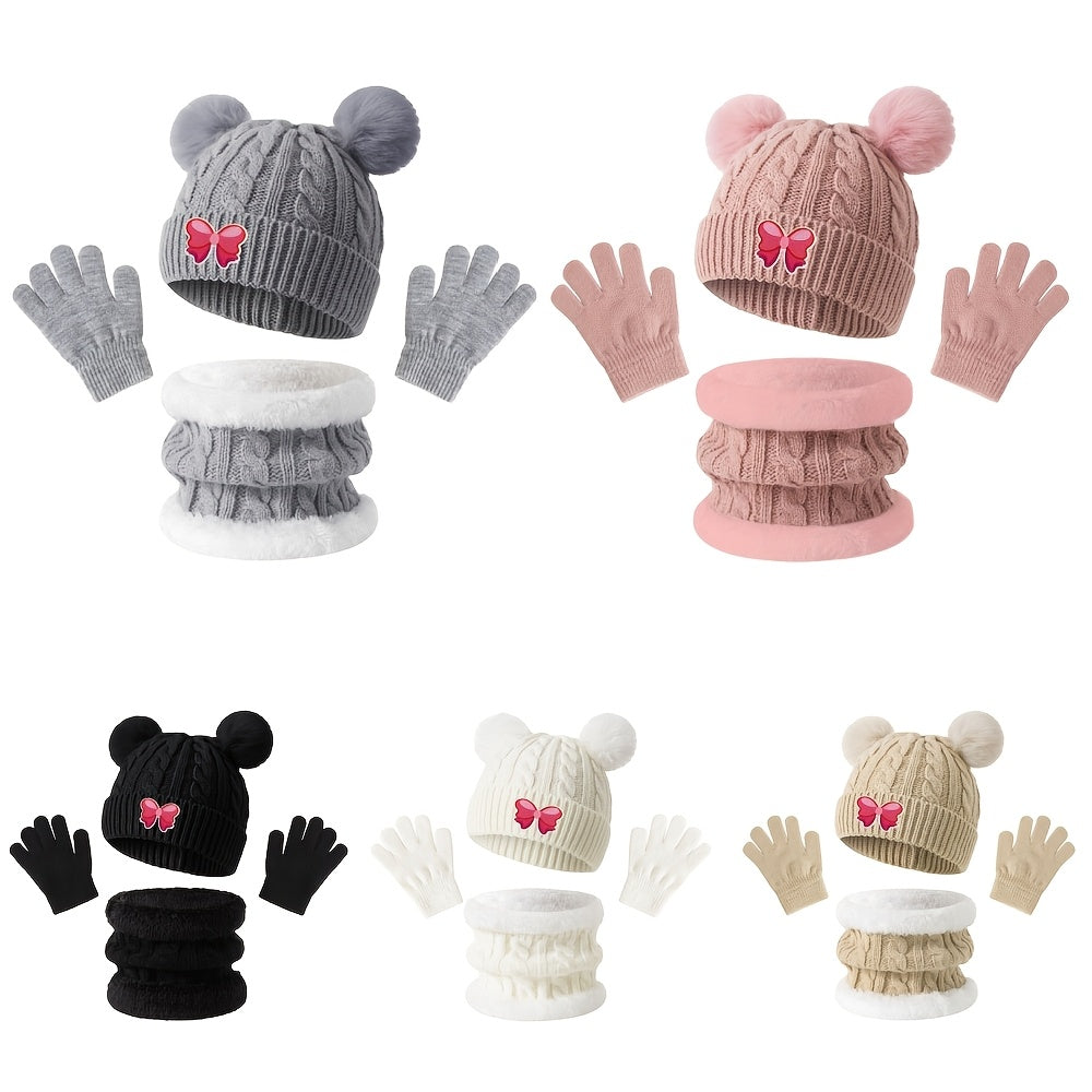3pcs Kids Winter Set -Lined Hat, Scarf & Gloves