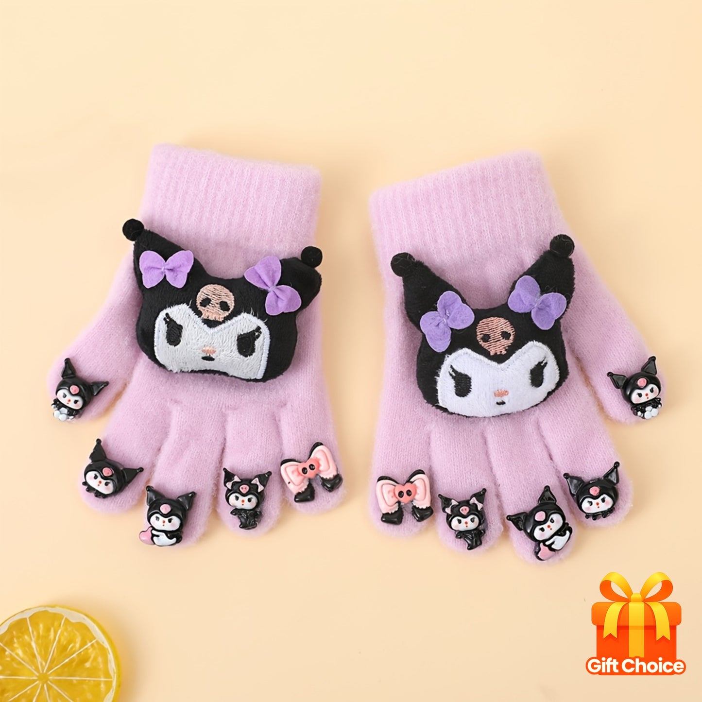 1pc Sanrio for kuromi Thickened Winter Gloves - Cute Cartoon Design, Full Finger Warmth for Boys & Girls, Perfect for Outdoor Activities, Holiday Gift, Winter Gloves For Girls, Playful Design, Soft Fabric
