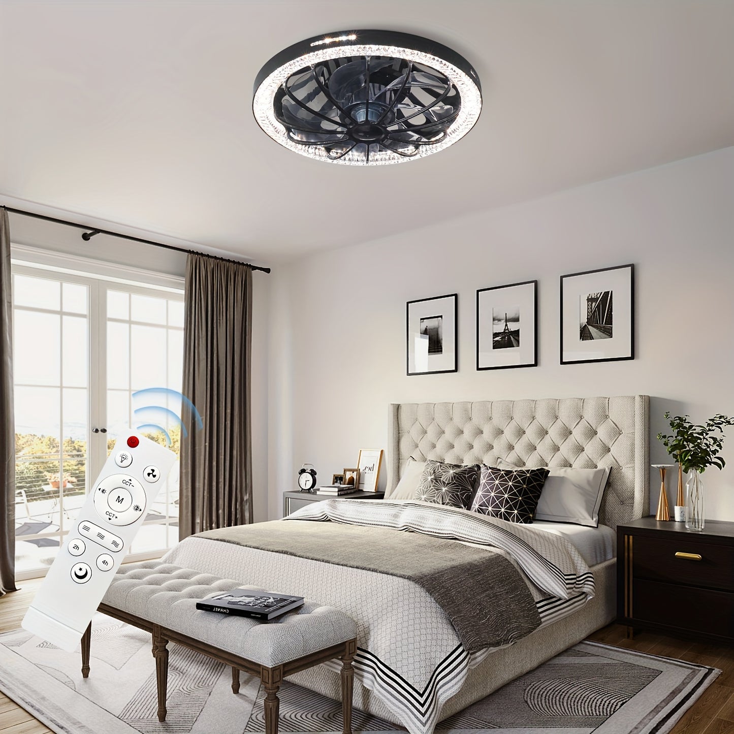 1pc 13" Modern Ceiling Fan With Lights And Remote Control, E26/E27 Base Easy Install Socket Fan Light, 3 Speed Wind Adjustment, 3 Colors 3000-6500k Dimmable Led Light for Bedroom, Kitchen, Living Room, Storage Room, Garage, B