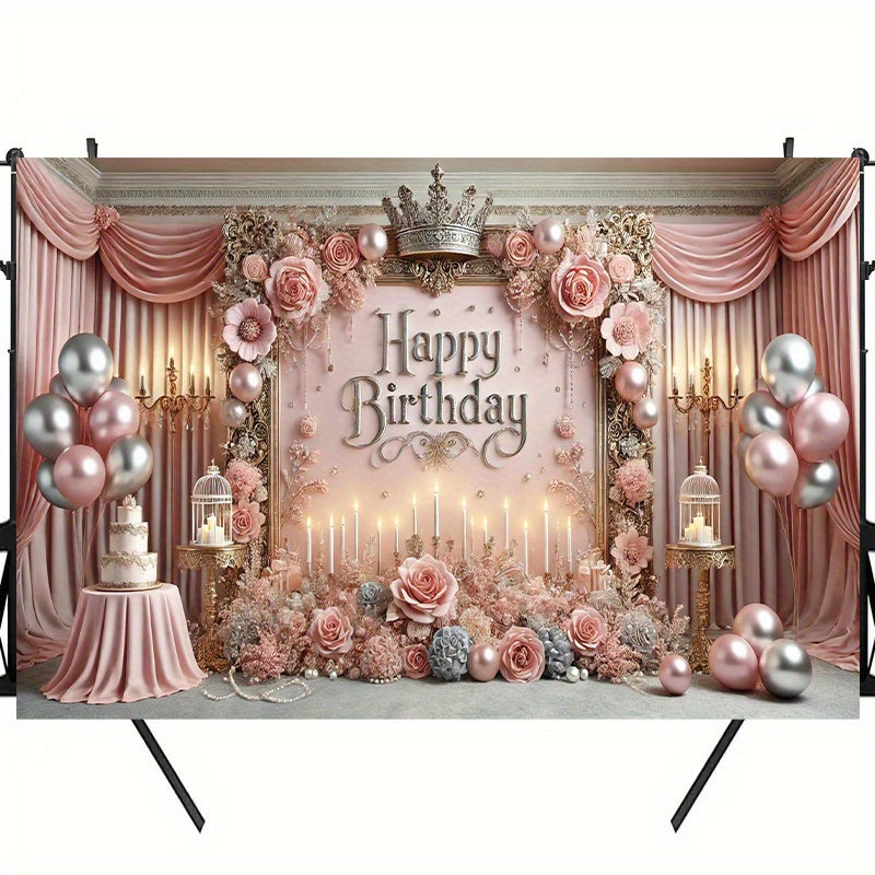 1 Pack 7x5 Feet Polyester Birthday Photography Backdrop - Multipurpose, Non-Electric, Easy-to-Use Party Banner for Cake Table, Studio Decoration, Event Celebration