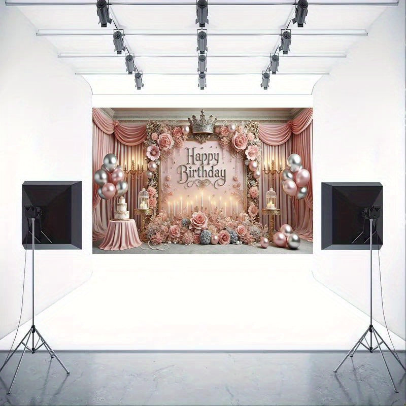 1 Pack 7x5 Feet Polyester Birthday Photography Backdrop - Multipurpose, Non-Electric, Easy-to-Use Party Banner for Cake Table, Studio Decoration, Event Celebration