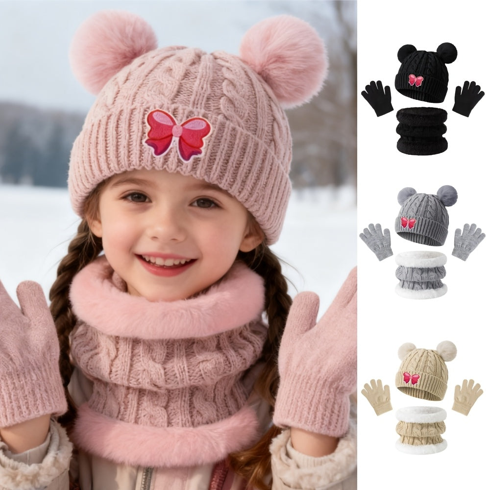 3pcs Kids Winter Set -Lined Hat, Scarf & Gloves