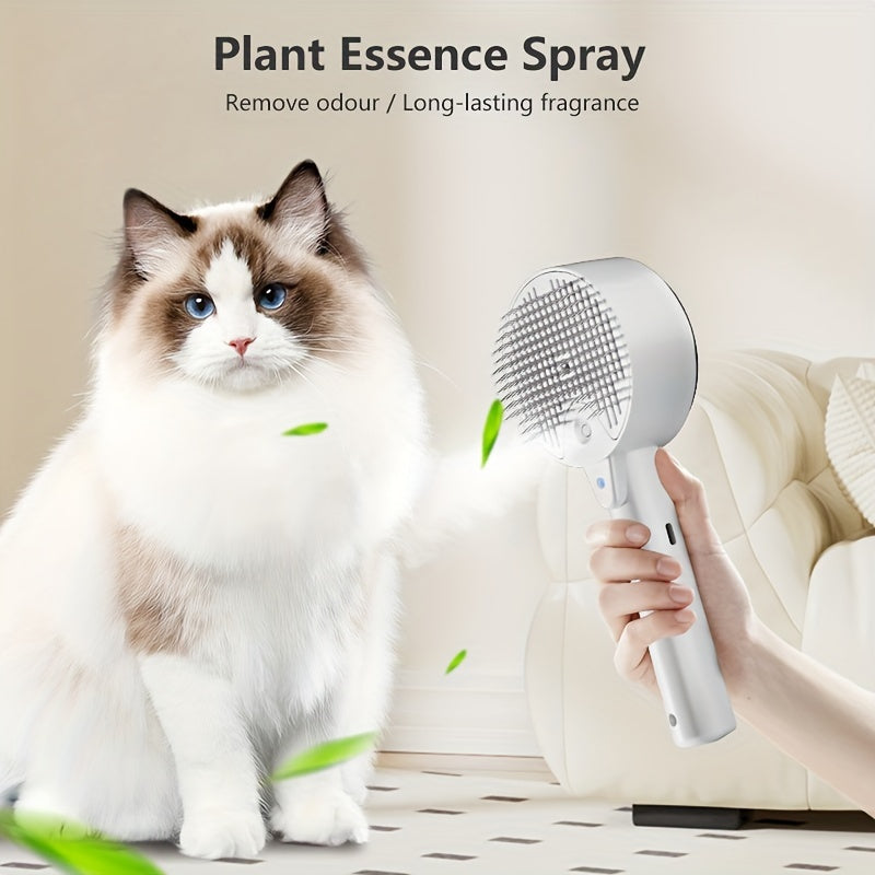 1pc 3-in-1 Electric Pet Grooming Brush for Cats & Dogs - USB Rechargeable Steam Comb with Spray, UV Aseptic Floating Hair Removal, Gentle Detangling Brush for All Breeds, Indoor Pet Care | Sleek Grooming Tool | Gentle Pet Bru
