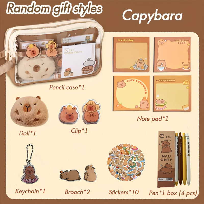 Kawaii Capybara Pencil Case Set, Cute Stationery Organizer