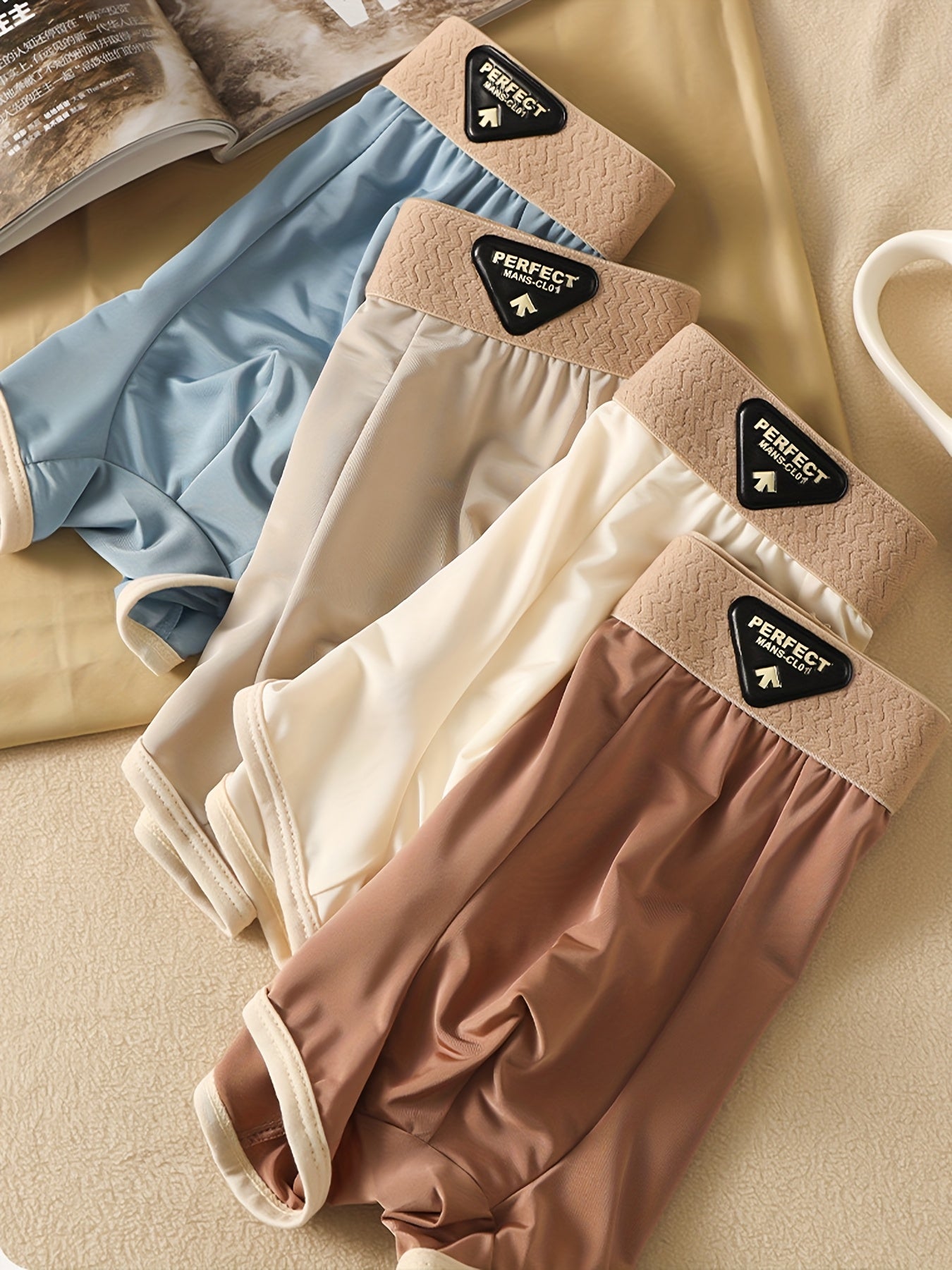 [Luxury Men's Underwear] 4pcs Men's Luxury Underwear. - Non-Transparent Ice Silky Fiber Boxer Briefs .