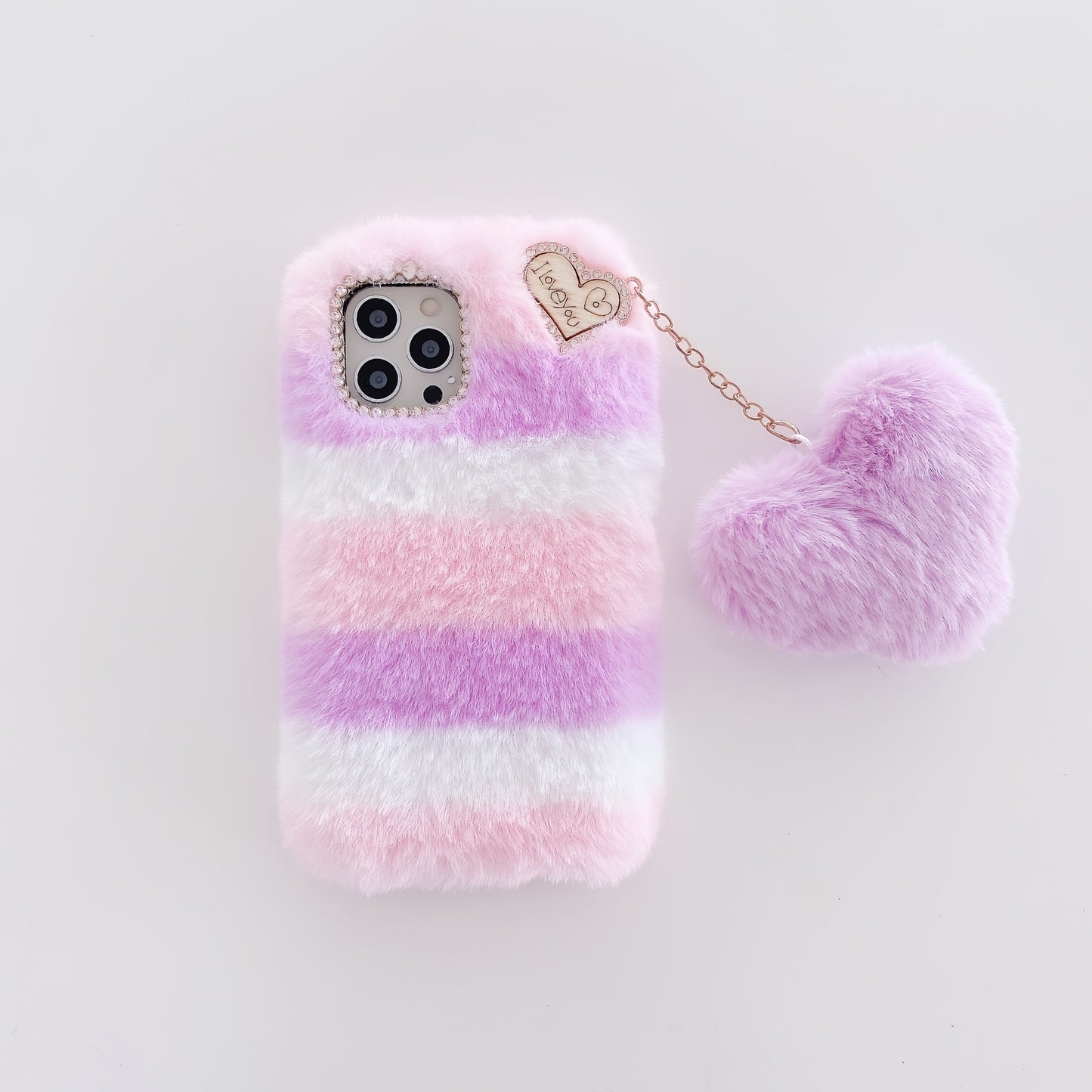 Plush Phone Case with a Purple Heart Pendant