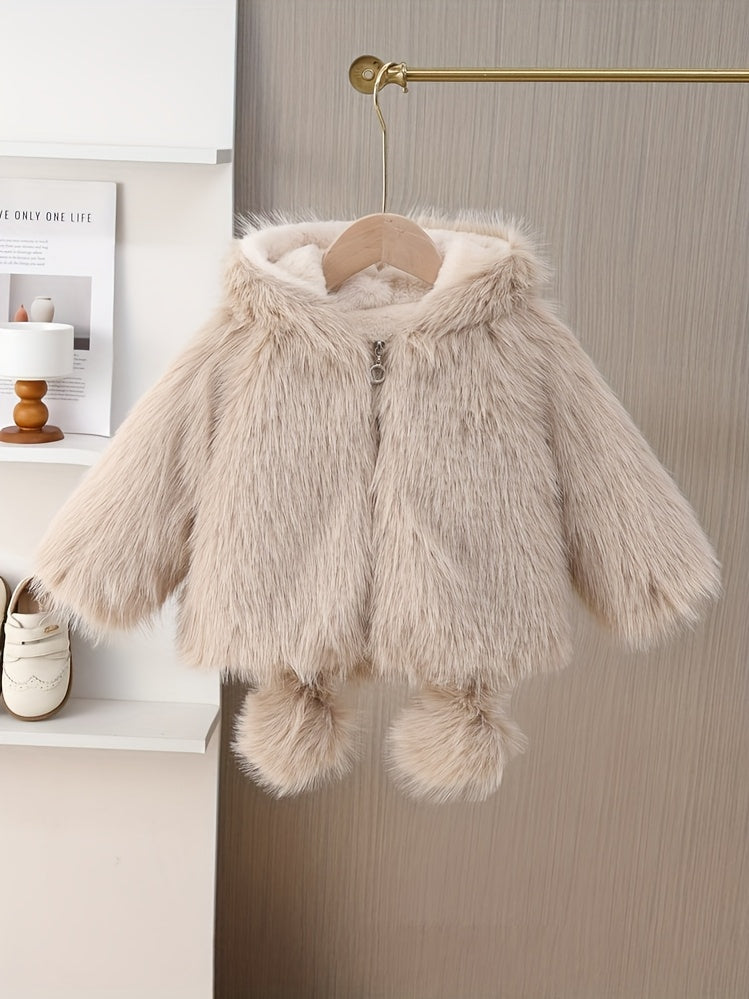 Girls' Winter Hooded Bear-Ear Coat Jacket with Plush Ears & Hood