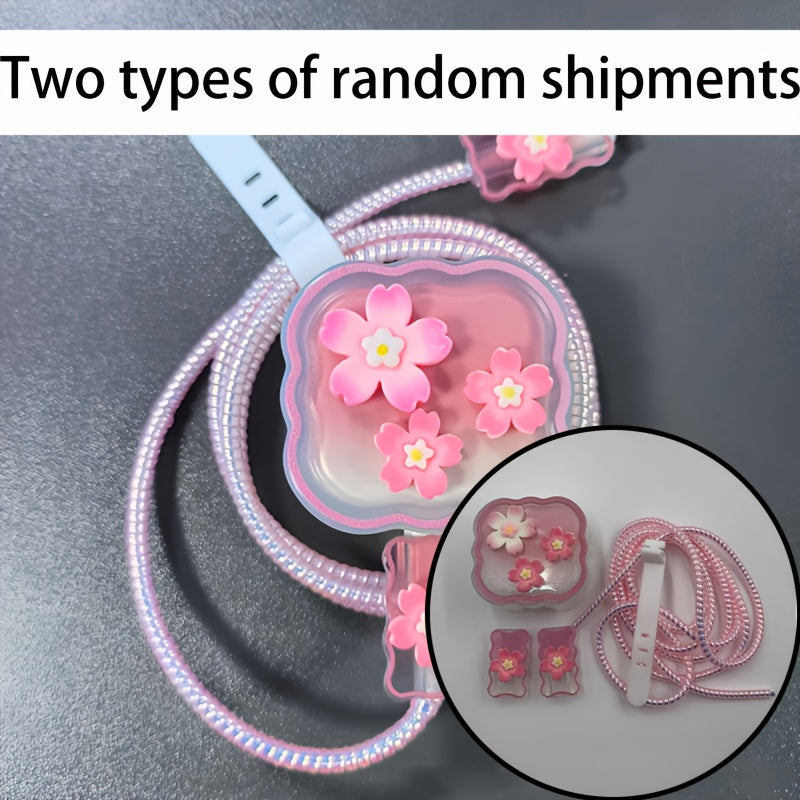 5pcs TPU Flower Cable Protector Set, Anti-Break Cable Saver Case, Compatible with iPhone 25W Charger, No Electronic Components, with No Battery for iPhone Data Line Protection