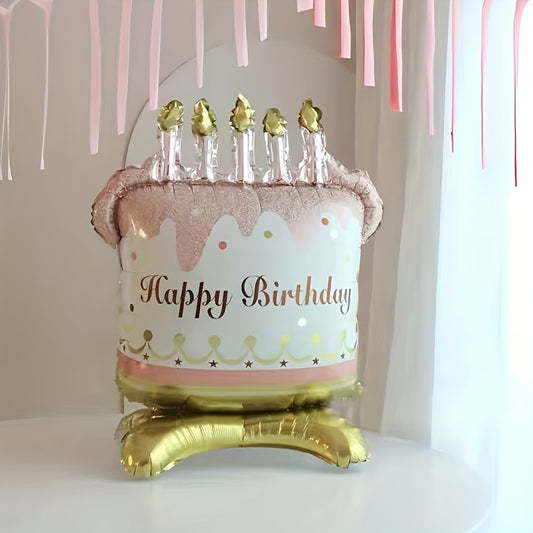 1/2pcs Standing Cake Shaped Balloons Birthday Anniversary Theme Party Atmosphere Decoration Ground Tabletop Aluminum Foil Balloon