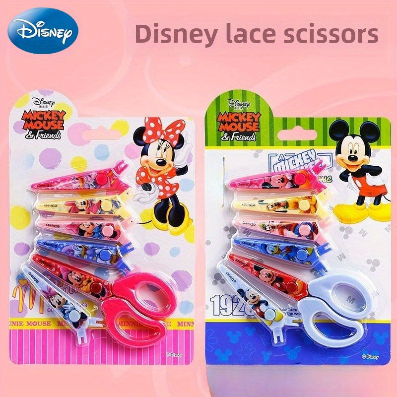 6pcs/set Disney Mickey & Minnie Scissors, Cartoon Cute Handcraft Cutting Tool with Safe Replaceable Blades and Scallop Serrated Wave Shape, Suitable for School Activities, Hobby Classes, Office
