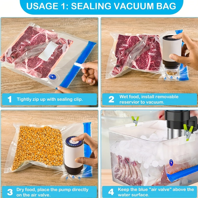 jkuoo-3in 1 USB rechargeable vacuum Seal Kit - portable electric pump and durable multi-size storage bag