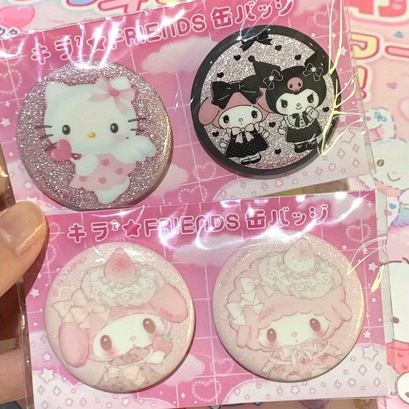 1 Sanrio badge, cute shiny pink Hello Kitty badge, charm melody badge decoration, practical clothes and schoolbag decoration, perfect birthday and holiday gifts