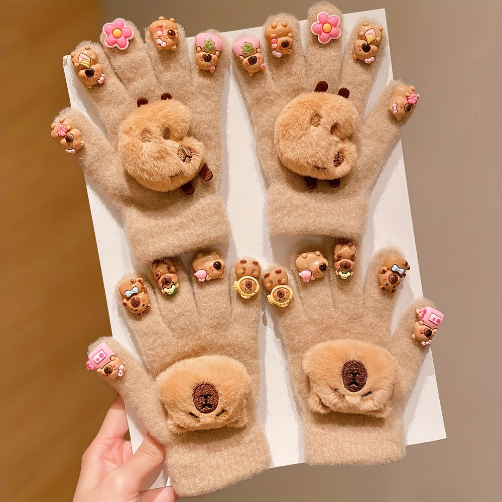 2/4pcs Full-Finger Capybara Gloves