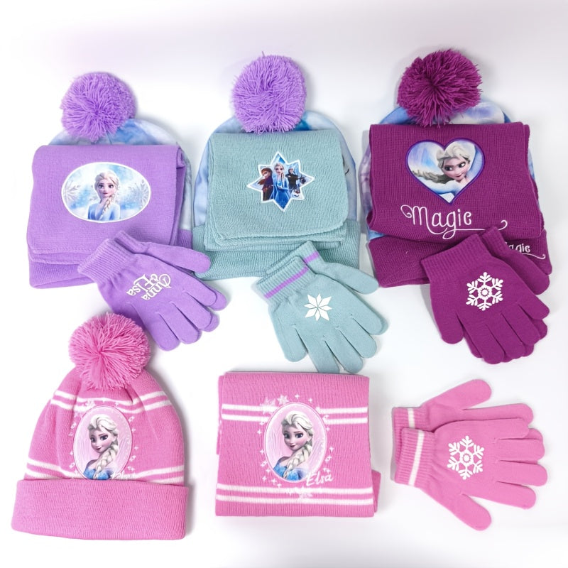 3pcs Knit Hat Set - Knitted Scarf and Gloves, Beanie