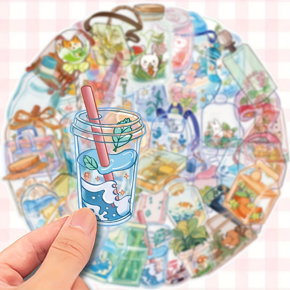 50-Pack Mixed Color Cartoon Vinyl Stickers, Aesthetic Decals for Laptop, Phone, Guitar, Water Bottle, Car, Bicycle, Luggage, Scrapbooking, Musical Instruments - Ideal for Party Favors, Rewards, New Year Gifts, Self-Adhesive,
