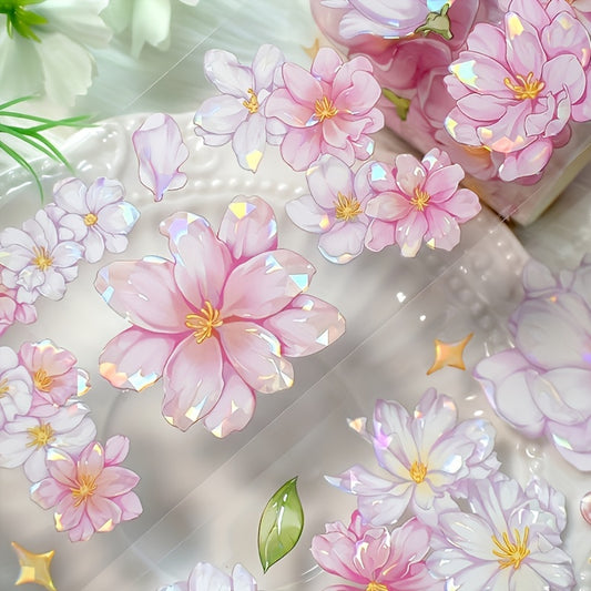 2M Pink Flower PET Vintage Rose Transparent Washi Tape for Scrapbooking Planner Journal DIY Card Making Materials Decorative Stickers Roll