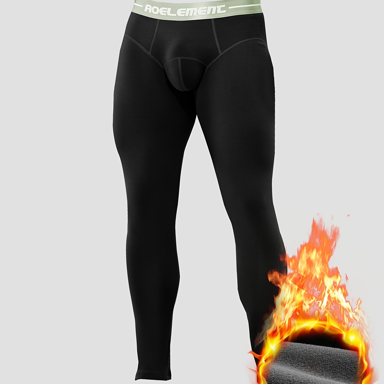 Men's Thermal Underwear Winter Warm Flocked Base Layer Pants - Heavy-Duty, All-Season & Elastic Fit for Cold Weather.