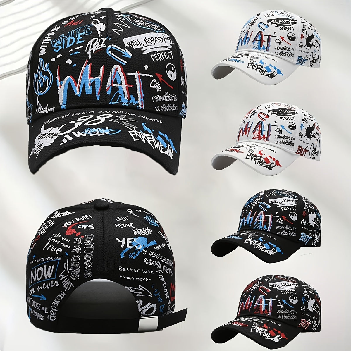 Black Baseball Cap with "WHAT" Design - Lightweight, Polyester, Adjustable Snapback, Ideal for Spring & Summer, Everyday Headgear | Adjustable Headgear | Lightweight Cap
