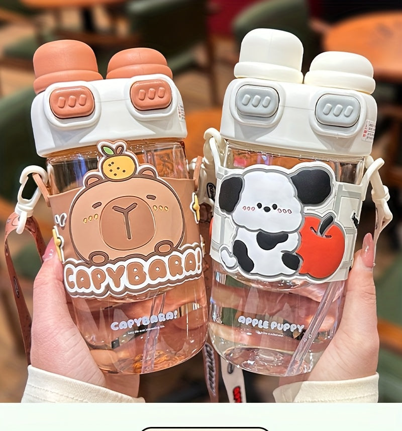 Cute Cartoon Tumbler - Capybara & Puppy Design, Portable, BPA-Free, Large Capacity, Ideal for Sports & Outdoor, Adorable Bear Illustrations