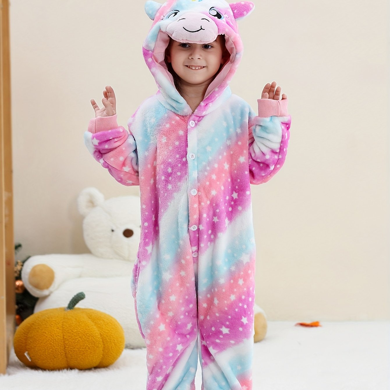 Animal Hooded Onesie Children's Flannel Clothing 4-12Y for Autumn and Winter