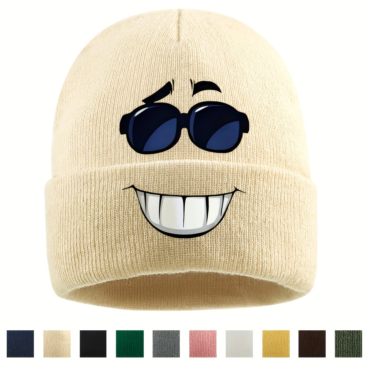 1pc Fashion Glasses joyful Face Funny Pattern Beanie Knit Hat