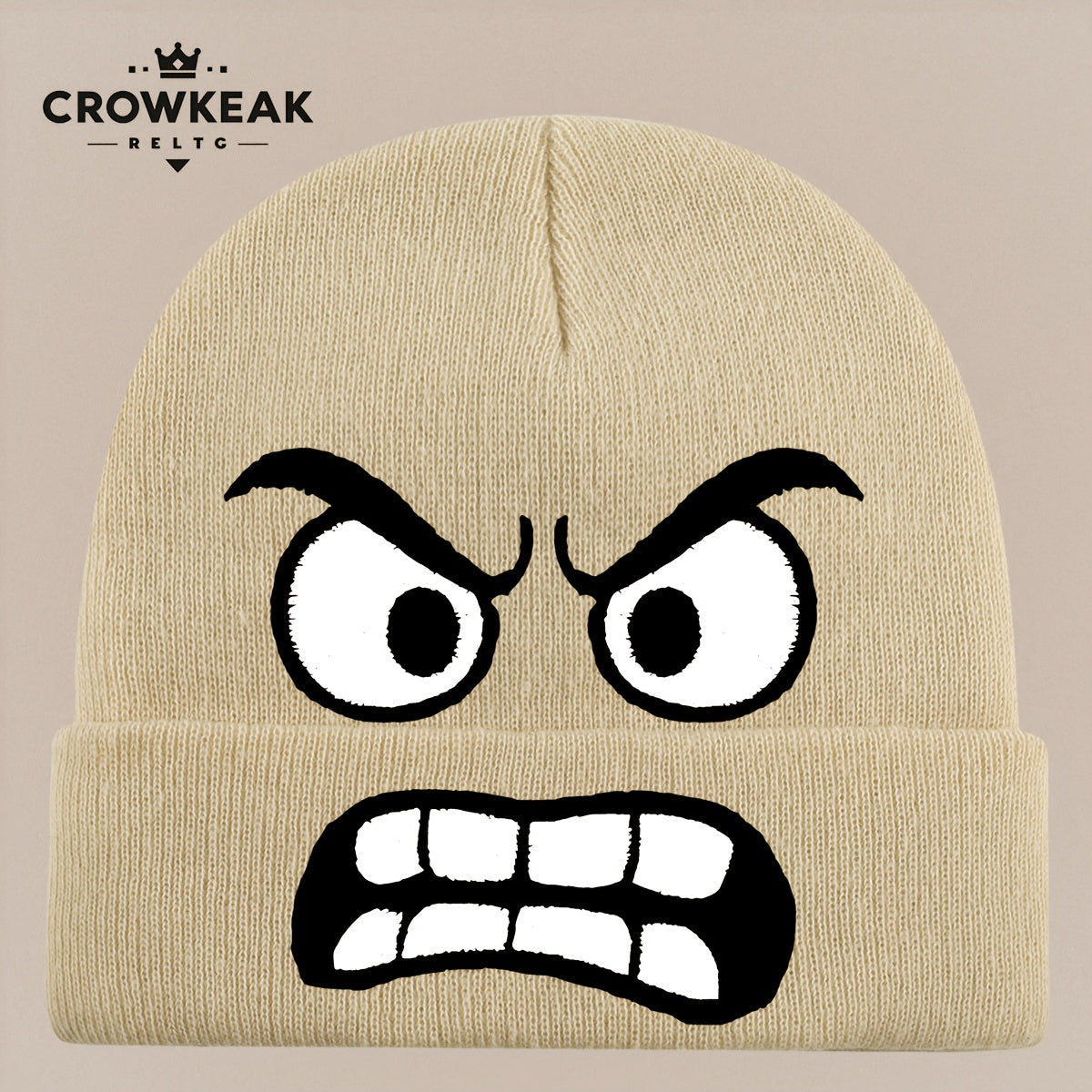 Angry Face Print Winter Hat