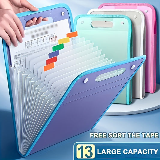 [Waterproof File Bag] 13-Pocket Expandable Waterproof Folder | A4 Folding File Bag with 12 Classification Notes for Office and Student Files