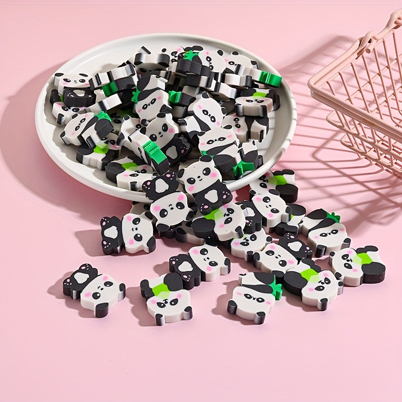 30pcs Cute Panda Shaped Erasers - Soft Plush Rubber Pencil Erasers with Bamboo Leaves, Black & White Design for Classroom Rewards, Party Favors, and School Supplies, Panda Gifts