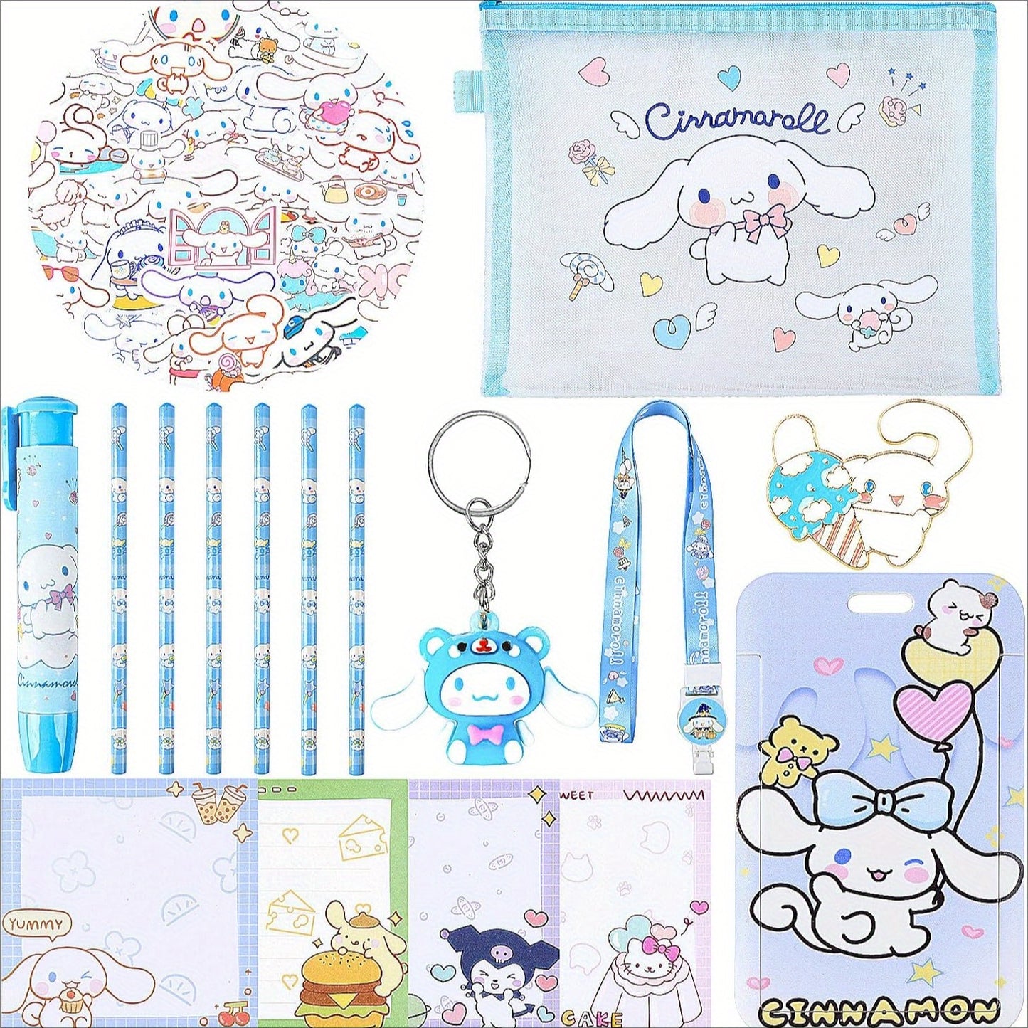 Sanrio 1 Set Of Yuguigou And Kulomi Stationery Set, Including Stickers, Pencils, Pencil Erasers, Sticky Notes, Lanyards With Identity Badges, Anniversary And Graduation Gift Bags, Birthday Gift Gifts
