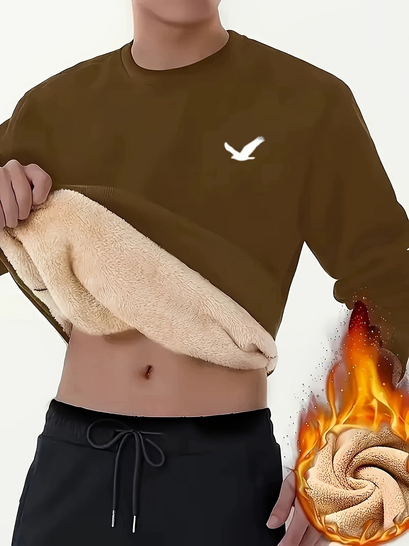 Men's Winter Fleece-Like Sweater Vest Jacket - Thickened Round Neck Long Sleeve Inner Layer, Machine Washable.