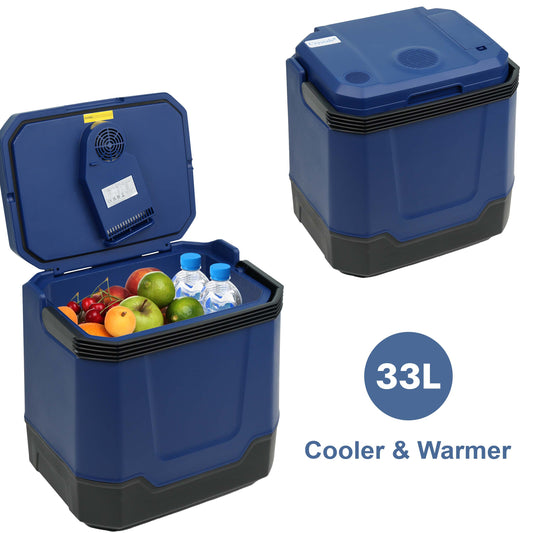 33L Electric Cool Box for Car & Home - Hot & Cold Thermoelectric Cooler, 12V DC & 240V AC, Portable Camping Fridge for Travel, Picnic, Office, Boat, Energy Efficient, Durable Design, Dual Power Compatibility