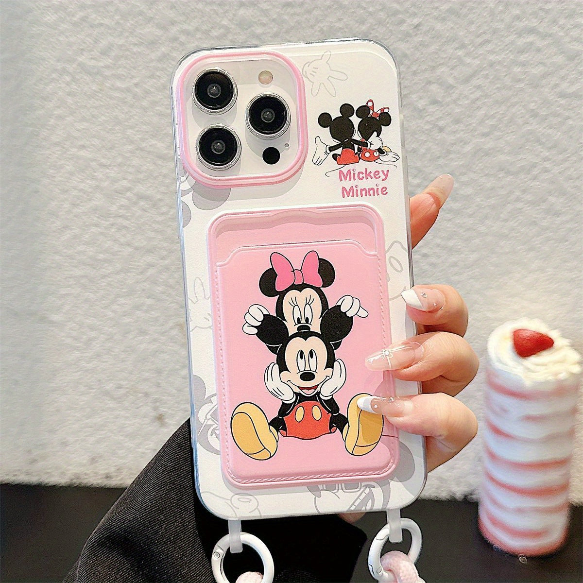 Disney Series Mobile Phone Case, Mickey Minnie Compatible with iPhone16 16promax 13 14 15 15pro 15promax 16pro XSMAX XR 7/8/mini13/mini12 Card Holder, Card Bag, with Lanyard This soft protective case provides full body protec