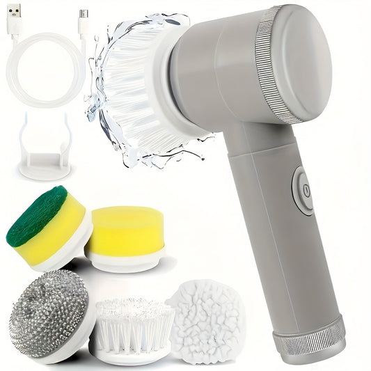 5-in-1 Rechargeable Scrubber for Shower Tile Grout Cleaning - Cordless Electric Spin Brush Bathroom Kitchen Multi-Surface Cleaner, Windows Floors Sink Tub Scrubber