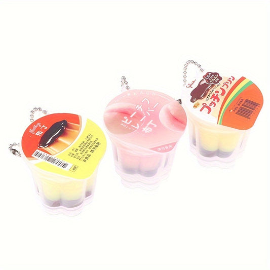 1pc Cute Egg Milk Pudding Keychain - Resin Crafted with Realistic Food Design, Perfect for Couples & Valentine's Day Gift, Decorative Accessory with Ring Clasp