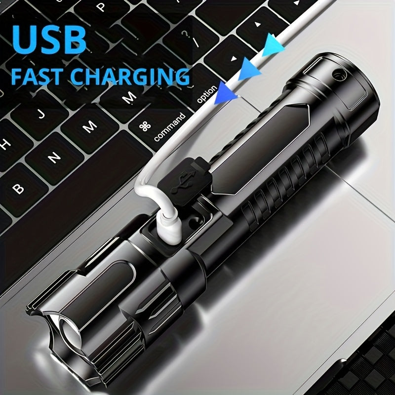 Super Bright LED Flashlight - Rechargeable High Lumen Handheld Light with Adjustable Focus, Long-Lasting Battery Life, Tactical Design for Outdoor and Emergency Use, Rechargeable Flashlight