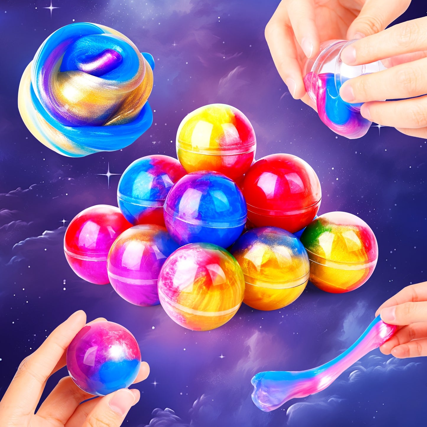 24pcs for Galaxy Slime Balls - Stretchy & Non-Sticky, Ideal for Classroom Rewards, Valentine's Day, Birthday Gifts, Easter Basket Fillers, Halloween & Christmas Stocking Stuffers - Multicolor