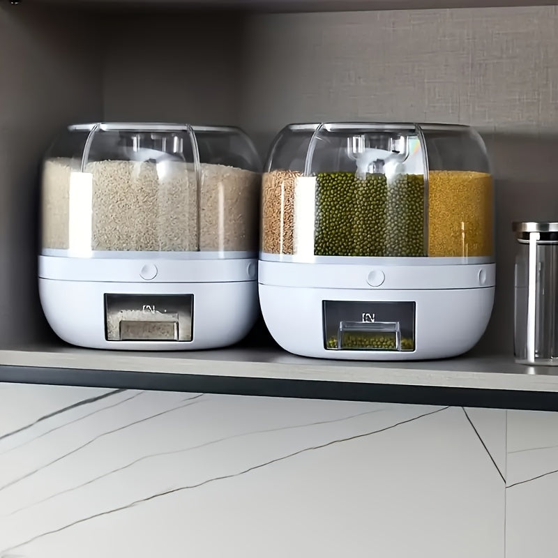 Large Capacity Rotating Waterproof Plastic Storage Container with Flip Top Lid, Multipurpose Grain Dispenser for Kitchen Organization and Storage of Cereal, Nuts, Flour, and Rice